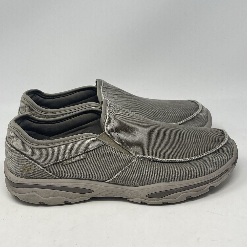 Skechers Creston Moseco Shoes Mens 10 Taupe Brown Canvas Slip On Memory Foam
